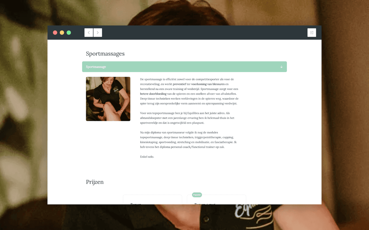 Detail pagina van Equilibra website