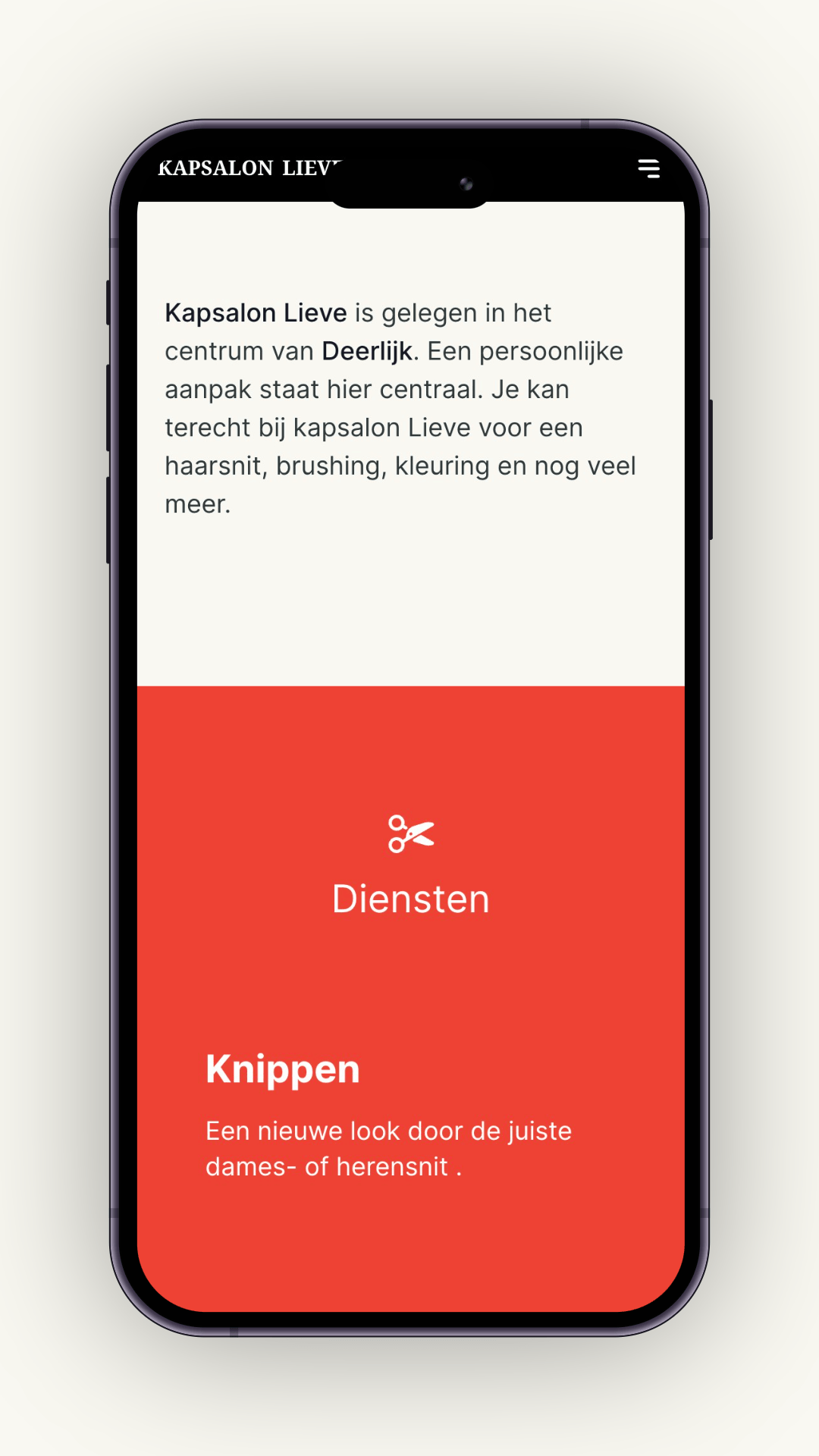 Mobiele weergave van Kapsalon Lieve website