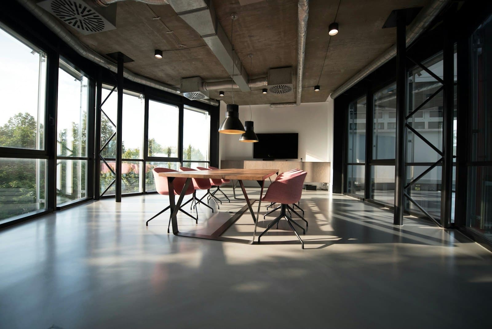 Bright office interior with desks