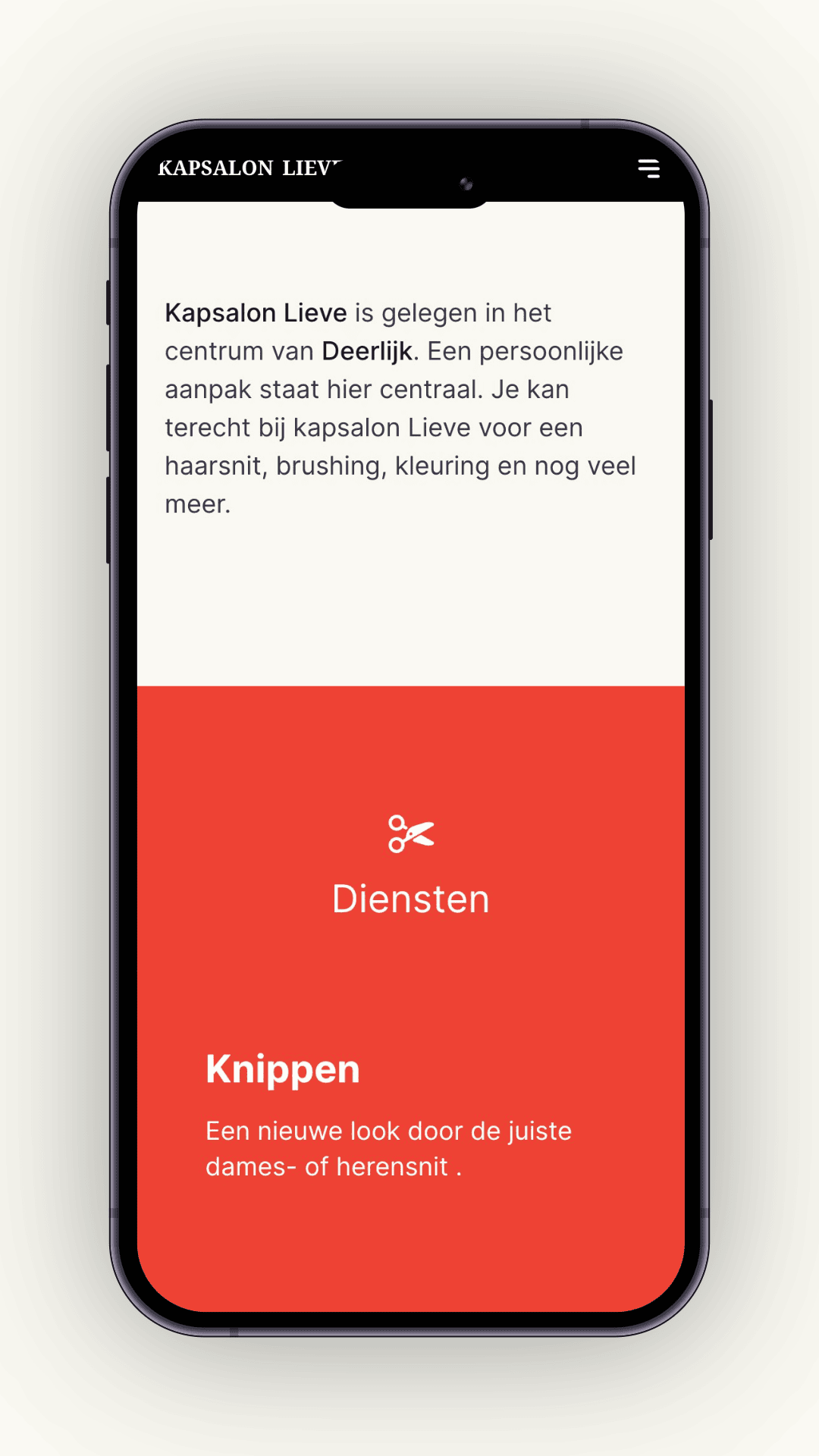 Mobiele weergave van Kapsalon Lieve website